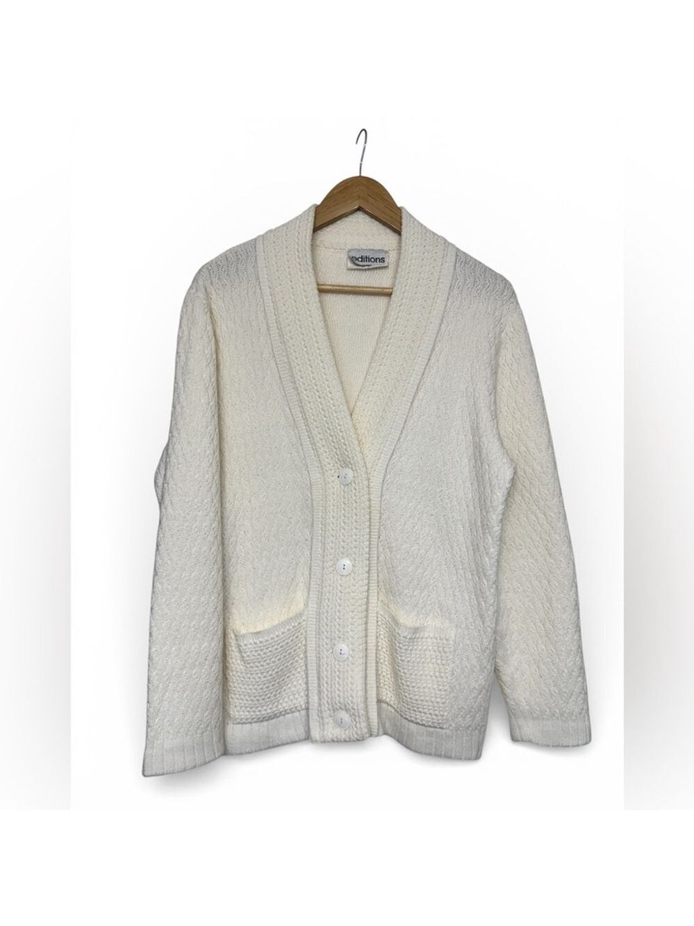 Vintage 90s Cream Cable Knit Grandpa Cardigan | Made in Canada
